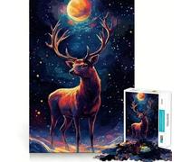 Cervo sotto il cielo illuminato dalla luna - Puzzle da 1000 pezzi per adulti e ragazzi, gioco per la mente, rilassante, taglio preciso, regalo di Natale 38x26cm