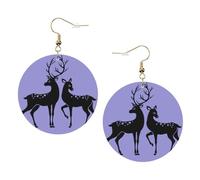 Cervo Stampa Piercing Rotondo Orecchini In Pelle Set 1 Paio di Eleganti Orecchini In Pelle Penzolare Cerchio Per Le Donne Gioielli Regali, One Size, Poliestere