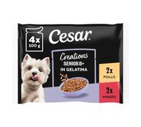 Cesar Creations Senior 13 x 4 x 100 g per cani anziani (8+) con pollo e riso/manzo e riso, bocconcini in gelatina