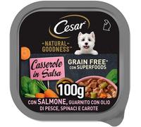 CESAR Dog Natural Goodness Vaschetta Multipack 16x100G SALMONE CON OLIO DI PESCE SPINACI E CAROTE