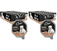 Cesar Junior Cibo per Cane Cucciolo Puppy con tenero Tacchino e Vitello 150 g - 14 vaschette (Confezione da 2)