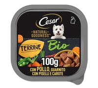 Cesar Natural Goodness Bio, al Gusto di Pollo e Verdure, Cibo Umido Biologico Completo per Cani, 16 Vaschette da 100g