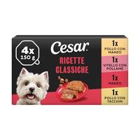 Cesar Ricette Classiche 6x4x150g Vaschetta per cani adulti,confezione da 4,assortimento standard con pollo e manzo/manzo e fegato/pollo e tacchino/vitello e pollame,bocconcini in paté(Confezione da24)