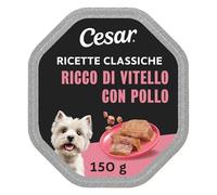 Cesar Ricette Classiche Cibo Umido per Cani, Tenero Patè con Vitello e Pollo, 14 Vaschette da 150 g, Totale 2.100g