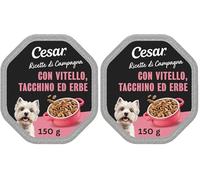 Cesar Ricette di Campagna Cibo per Cane con Tenero Vitello e Tacchino 150 g - 14 Vaschette (Confezione da 2)