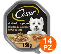 Cesar Ricette di Campagna Cibo per Cani Manzo e Tacchino - 14 Vaschette da 150g