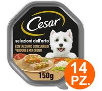 Cesar Selezioni dell'Orto Cibo per Cani tacchino e verdure 14 Vaschette da 150g
