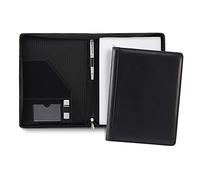 Cescahide - Portablocco formato A4, in pelle, con chiusura a cerniera lampo, colore: Nero
