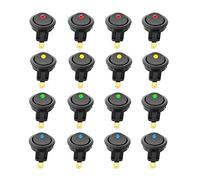 CESFONJER 16 Pcs LED illuminato interruttore, pulsante interruttore rotondo DC 12 V 20 A on/off SPST interruttore a bilanciere per auto barca camion rimorchio 4 blu +4 verde +4 giallo +4 rosso
