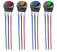 CESFONJER 4 pezzi DC 12V 20A LED set di pulsanti interruttore illuminato automaticamente, 12V interruttore a levetta rotante tondo pulsante per auto, barca, con 4 Colori di LED (con 16AWG Fili)