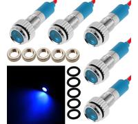 CESFONJER 5 pezzi 6mm 1/4 "LED Lampada spia in metallo 12V Lampada spia impermeabile Pilota Dash Direzionale Auto Camion Barca con filo (Colore blu)