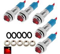 CESFONJER 5 pezzi 6mm 1/4 "LED Lampada spia in metallo 12V Lampada spia impermeabile Pilota Dash Direzionale Auto Camion Barca con filo (Colore rosso)