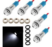 CESFONJER 5 pezzi 6mm 1/4 "LED Lampada spia in metallo 12V Lampada spia impermeabile Pilota Dash Direzionale Auto Camion Barca con filo (Colore bianco)