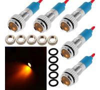CESFONJER 5 pezzi 8 mm 1/4 "LED Lampada spia in metallo 12V Lampada spia impermeabile Pilota Dash Direzionale Auto Camion Barca con filo (Colore giallo)