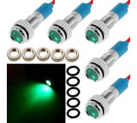 CESFONJER 5 pezzi 8 mm 1/4 "LED Lampada spia in metallo 12V Lampada spia impermeabile Pilota Dash Direzionale Auto Camion Barca con filo (Colore verde)