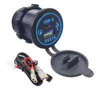 CESFONJER Caricabatteria da auto USB, presa di corrente con cavo di collegamento, 2 porte impermeabile TYPE-C + QCPD LED blu 3.1A ricarica rapida, per vari tipi di auto da 12V-24V