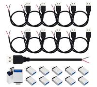 CESFONJER Cavo USB 2.0 maschio a filo nudo, 22AWG cavo alimentazione USB e adattatori 10 kit, cavo alimentazione a estremità aperta a 2 core fai te 0,3 m/1 piede solo per la ricarica del dispositivo