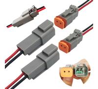 CESFONJER Connettore DT 2 Pin, Spina Sigillato Grigio Maschio e Femmina Auto Impermeabile Filo Elettrico Connettore Spina, con cavo 16AWG, per moto, scooter, auto, barche (2 set)
