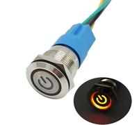 CESFONJER Interruttore a pulsante autobloccante, 12V 5A Interruttore Automatico, Impermeabile Pulsante Interruttore Pulsante in Acciaio Inossidabile 19 mm LED con Simbolo di potenza (Rosso)