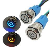 CESFONJER Interruttore a pulsante autobloccante, 12V 5A Interruttore Automatico, Impermeabile Pulsante Interruttore Pulsante in Acciaio Inossidabile 19 mm LED con Simbolo di potenza 2 Pcs (Rosso+Blu)