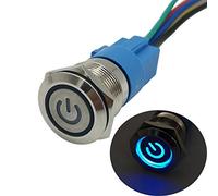 CESFONJER Interruttore a pulsante autobloccante, 12V 5A Interruttore Automatico, Impermeabile Pulsante Interruttore Pulsante in Acciaio Inossidabile 19 mm LED con Simbolo di potenza (Blu)