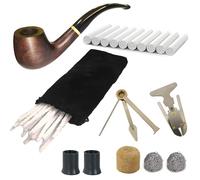 CESFONJER Kit di Pipa per Tabacco in Legno Combretum, Pipa Artigianale con Alesatore, Pressa e Raschietto 3-in-1 e Altri Accessori, Spazzola per la Pulizia