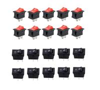 CESFONJER Mini Interruttore a Bilanciere, SPST Pulsante Interruttore a Bilanciere 6A/250V 10A/125V AC per Auto, Barca, Elettrodomestici (10 Pcs Nero, 10 Pcs Rosso)