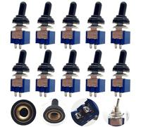 CESFONJER Mini Interruttore a levetta, 2 Pin 2 Position Mini Toggle Switch, SPST AC 125V/6A, 250V / 3A (Blu, 10 Pezzi) +10 Pezzi Copertura Impermeabile