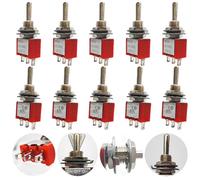 CESFONJER Mini Interruttore a levetta, 3 Pin 3 Position Mini Toggle Switch, AC 125V 6A / 250V 2A 3 Pin SPDT ON-Off-ON (Rosso, 10 Pezzi)