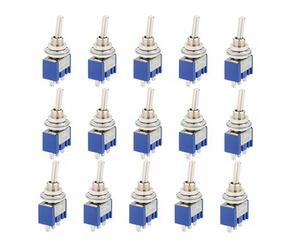 CESFONJER15 Pezzi Mini Interruttore a levetta, 3 Pin 2 Position Mini Toggle Switch, AC 125V 6A 3 Pin SPDT ON/OFF 2 Posizione Blu