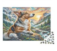 Cesky Terrier - Carta - Corgi sulla roccia vicino al ruscello al tramonto - Set puzzle per adulti - Regalo educativo - Attività rilassante - 70x50cm/1000 pezzi