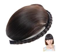 Ceso a testa intrecciata singola fascia marrone scuro marrone scuro con frangetti realistici, clip per capelli istantanei per donne e ragazze