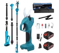 Cesoie elettriche a batteria 2 in 1, con display LCD, con batteria da 21 V, 2 x 3,0 Ah e asta di prolunga da 2,3 m, diametro di taglio 40 cm, forbici da potatura, compatibile con Makita