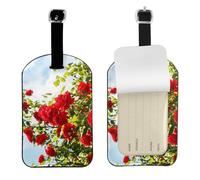 Cespuglio di rose rosse stampato,Etichette per bagagli in pelle PU, etichette per bagagli resistenti da viaggio, 2 pezzi