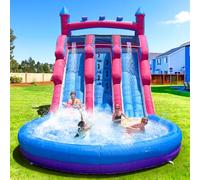 Cessbong Scivolo gonfiabile per bambini con migliore drenaggio e durata, divertente gioco all'aperto con facile installazione, divertimento estivo per bambini (onde rosa a doppio scorrimento)