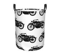 Cesta Biancheria Cool Crazy White Black Motorcycle Pattern Rotondo Cesto Biancheria Sporca Portatile Ceste Per La Biancherias Per Vestiti Bedroom Giocattoli 34X42Cm