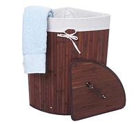 Cesta borsa portabiancheria bagno elegante HWC-C21 legno bambù 35x48x61cm 50l - marrone