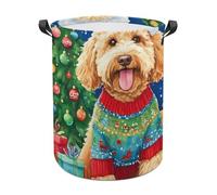 Cesta Bucato Yellowdoodle Dog Christmas Cesto della Biancheria 34x42cm | Pieghevole Cesta del Bucato Decorativa Cesto Portaoggetti per Abiti Sporchi Bagno