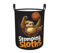 Cesta Del Bucato 40X50Cm, Basketball Sloth Cesto Biancheria Sporca Rotondo,Portatile Ceste Per La Biancherias Per Abiti Sporchi Vestiti Camera