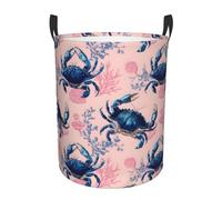 Cesta Del Bucato 40X50Cm, Blue Crab Coral Pattern Cesto Portabiancheria Rotondo,Decorativa Ceste Per La Biancherias Per Bucato Giocattoli Bagno