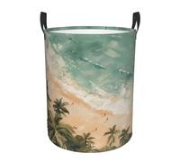 Cesta Del Bucato 40X50Cm, Vintage Painting Beach Palm Sea Ceste Portabiancheria Decorativa,Rotondo Ceste Per La Biancherias Per Bucato Abiti Sporchi Vestiti