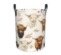 Cesta Del Bucato 40X50Cm, White Brown Highland Cows Portabiancheria Decorativa,Robusto Ceste Per La Biancherias Per Abiti Sporchi Bedroom Bucato