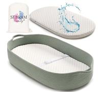 Cesta Fasciatoio per Neonati - Cestino Portatile con Materasso Impermeabile - Fasciatoio da Tavolo o da Viaggio - Moses Cestino per Comò - Design Verde Decorazione Stanza Bambino (Verde)