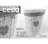 CESTA IN VIMINI OVALE PORTA BIANCHERIA HOME BIANCA CUORE TESSUTO GRIGIO 554936