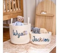 Cesta intrecciata personalizzata per neonati, regalo per il primo Natale del bambino, cesta intrecciata ricamata per neonati, cesta in corda per la cameretta del bambino, cesta per il festa di nascità