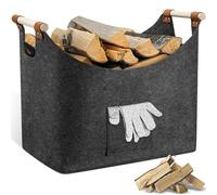 Cesta Legna Ardere Feltro Ispessito Interni con Manici Rinforzati & Tasca Laterale, Cestini Caminetti Pieghevole, Borsa Portalegna Multiuso Grigio Scuro per Contenere Giornali Giocattoli Vestiti