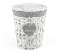 CESTA OVALE IN VIMINI BIANCA DECORO CUORE PORTABIANCHERIA 49*36*55 CM