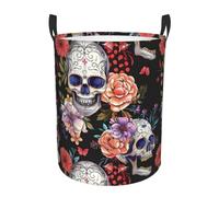 Cesta Panni 40X50Cm, Ornament Flowers Skull Cesto Biancheria Sporca Decorativa,Stabile Ceste Per La Biancherias Per Giocattoli Abiti Sporchi Bucato