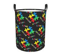 Cesta Panni Colorful Autism Awareness Puzzle Pieces Heart Multiuso Cesto Biancheria Sporca Stabile Ceste Per La Biancherias Per Giocattoli Bedroom Bagno 34X42Cm
