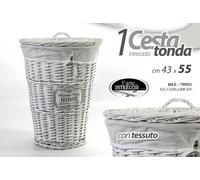 CESTA PORTA BIANCHERIA IN VIMINI TONDA CON TESSUTO VINTAGE HOME 4355 HEZ-755521